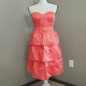J. Crew Silk Dress Women's Size 6 Salmon Pink Strapless Tiered Ruffle Prom Party
